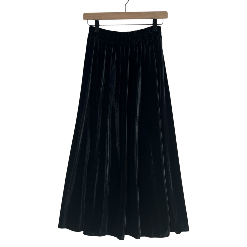 On 34th Womens Midi Skirt Size XS Black Velvet Pleated Pull-On Elastic Waist